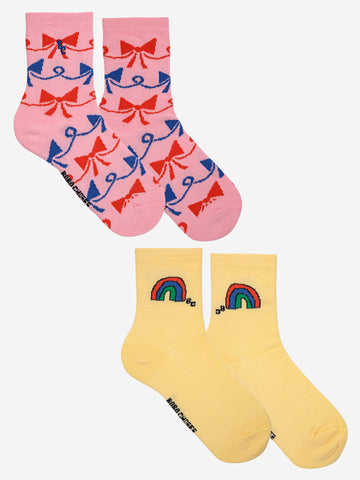 Regenbogen & Ribbon Bow All Over Kurze Socken Pack x 2