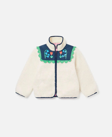 Embroidered White Fleece Jacket